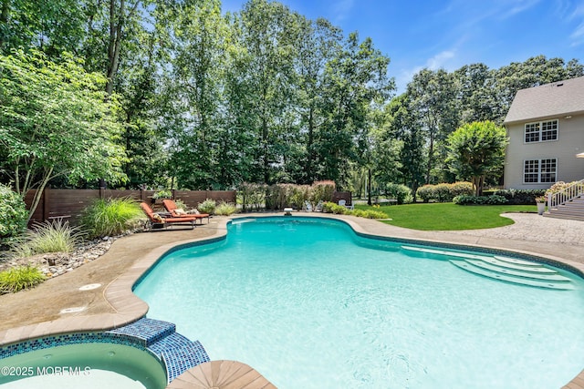 45 Erin Dr, Jackson, NJ 08527 - view of swimming pool featuring view of scattered trees, a patio area, and a pool with connected hot tub