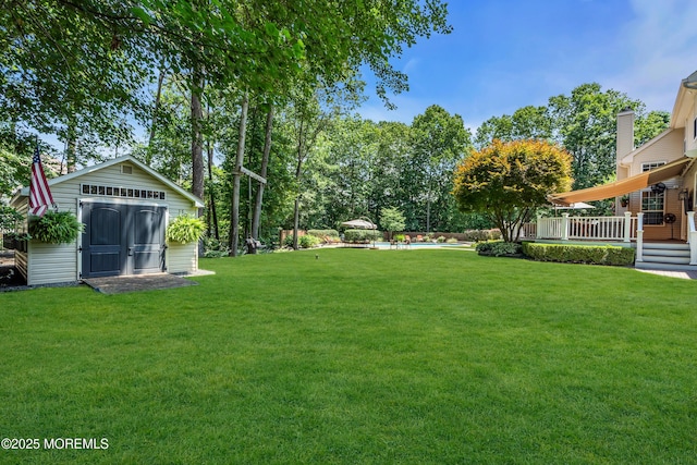 45 Erin Dr, Jackson, NJ 08527 - view of green lawn with a storage shed and a wooden deck