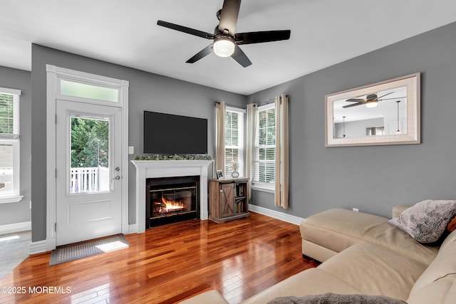 4 Queens Pass, Colts Neck, NJ 07722 - living room featuring hardwood / wood-style flooring, a ceiling fan, and healthy amount of natural light