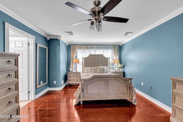 4 Queens Pass, Colts Neck, NJ 07722 - bedroom with crown molding, dark wood-style floors, and ceiling fan