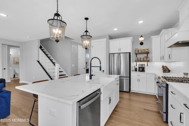 3 Devon Dr, Howell, NJ 07731 - kitchen with stainless steel appliances, open shelves, custom exhaust hood, recessed lighting, and backsplash
