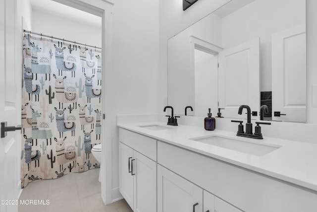 3 Devon Dr, Howell, NJ 07731 - full bathroom featuring double vanity, tile patterned flooring, and a shower with shower curtain