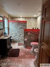 33 Tennent Ave, Englishtown, NJ 07726 - full bath featuring vanity, brick patterned flooring, a shower, and a bidet