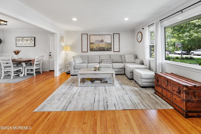 2120 Frances Dr, Point Pleasant, NJ 08742 - living room featuring crown molding, wood finished floors, and recessed lighting