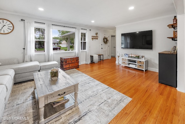 2120 Frances Dr, Point Pleasant, NJ 08742 - living room featuring crown molding, light wood-style floors, and recessed lighting