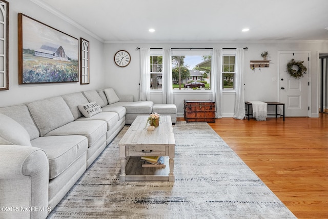 2120 Frances Dr, Point Pleasant, NJ 08742 - living area featuring ornamental molding, wood finished floors, and recessed lighting