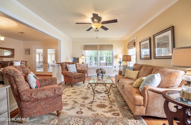 98 Everest S, Brick, NJ 08724 - living area with ceiling fan, french doors, crown molding, and wood finished floors