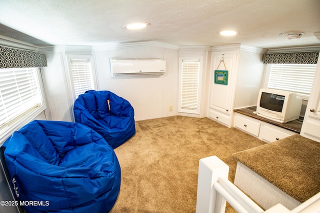 37 15th Ave, Seaside Park, NJ 08752 - interior space with a wall mounted air conditioner, crown molding, carpet, healthy amount of natural light, and a textured ceiling