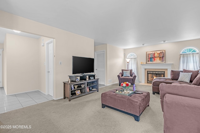43 Winchester Dr, Howell, NJ 07731 - living room featuring carpet floors, a tile fireplace, and tile patterned floors