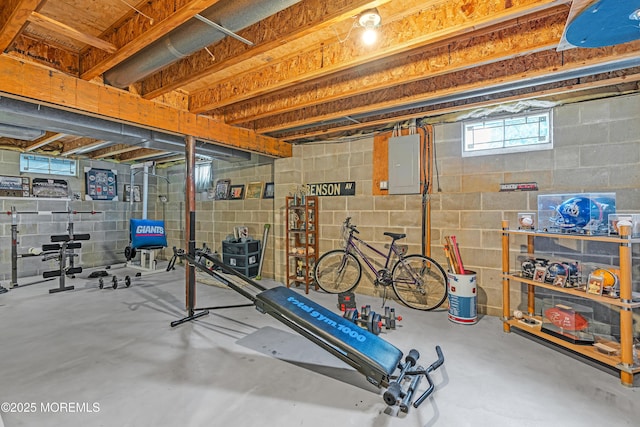43 Winchester Dr, Howell, NJ 07731 - exercise area featuring electric panel and concrete block wall