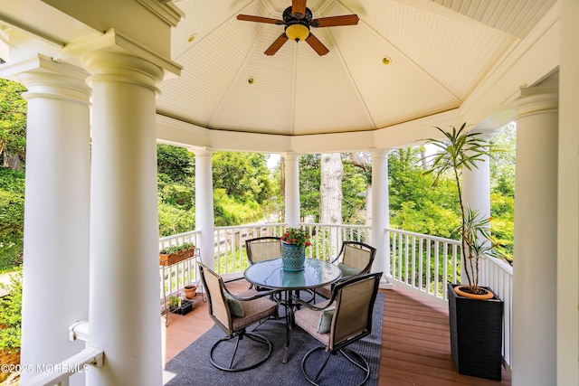 34 Sea View Ter, Highlands, NJ 07732 - deck featuring ceiling fan and outdoor dining area