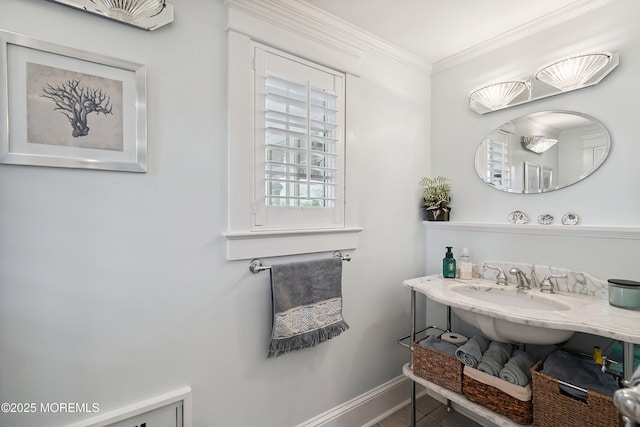 34 Sea View Ter, Highlands, NJ 07732 - bathroom with ornamental molding and vanity