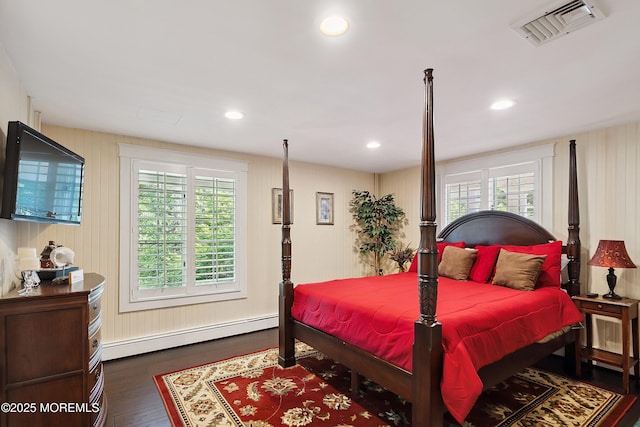 34 Sea View Ter, Highlands, NJ 07732 - bedroom featuring a baseboard radiator, wood finished floors, multiple windows, and recessed lighting