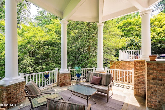 34 Sea View Ter, Highlands, NJ 07732 - porch with an outdoor hangout area and view of scattered trees