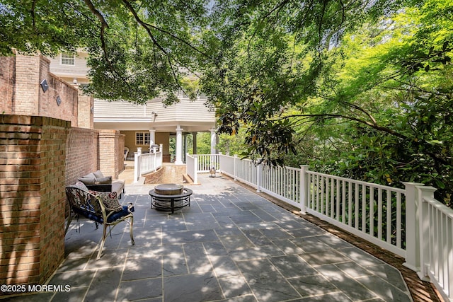 34 Sea View Ter, Highlands, NJ 07732 - view of patio featuring an outdoor fire pit