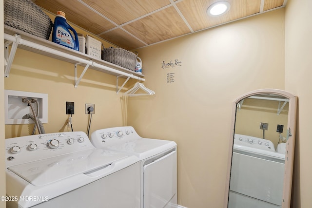 34 Sea View Ter, Highlands, NJ 07732 - laundry room featuring washer and clothes dryer and wood ceiling