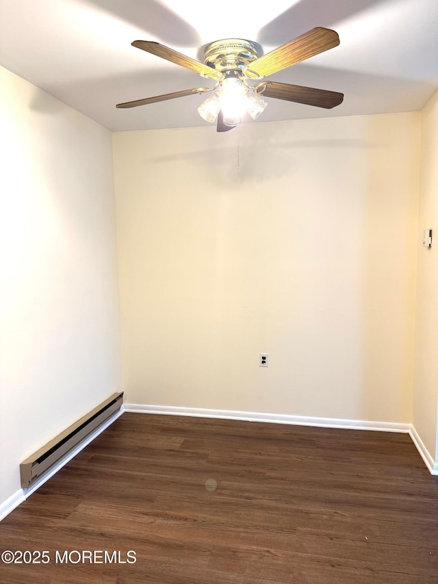 768D Hudson Pkwy, Whiting, NJ 08759 - unfurnished room featuring a baseboard radiator, dark wood-type flooring, and a ceiling fan