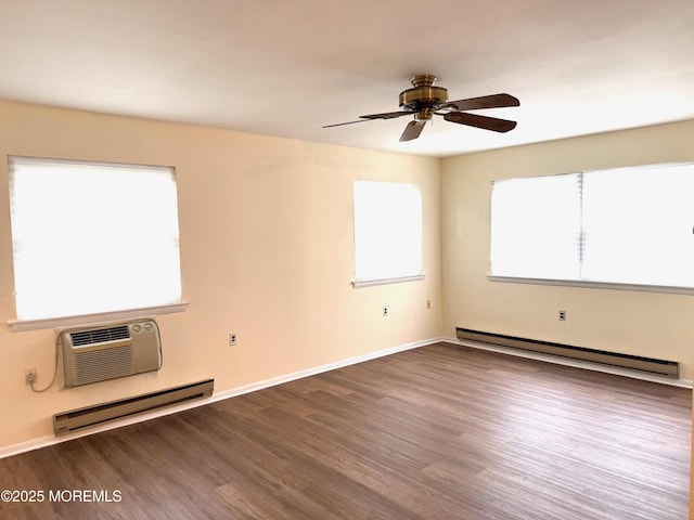 768D Hudson Pkwy, Whiting, NJ 08759 - unfurnished room with a baseboard radiator, wood finished floors, a ceiling fan, and a wall mounted air conditioner