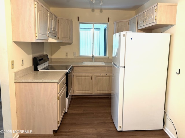 768D Hudson Pkwy, Whiting, NJ 08759 - kitchen featuring freestanding refrigerator, electric stove, dark wood-type flooring, and light countertops