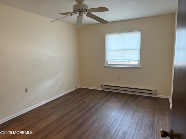 768D Hudson Pkwy, Whiting, NJ 08759 - unfurnished room with a baseboard heating unit, dark wood finished floors, and ceiling fan