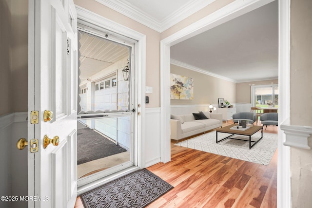 13 Brooke Rd, Brick, NJ 08724 - living room featuring wood finished floors, a wainscoted wall, and crown molding