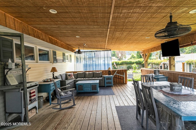 216 Main St, Port Monmouth, NJ 07758 - wooden terrace with outdoor lounge area, a ceiling fan, and outdoor dining area