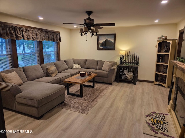 216 Main St, Port Monmouth, NJ 07758 - living area with light wood-type flooring, recessed lighting, and ceiling fan