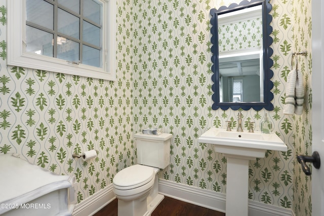 63 Bingham Ave, Rumson, NJ 07760 - half bathroom with wallpapered walls and wood finished floors
