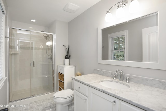 63 Bingham Ave, Rumson, NJ 07760 - bathroom featuring vanity, a shower stall, and recessed lighting
