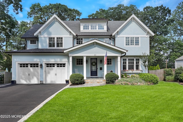 63 Bingham Ave, Rumson, NJ 07760 - shingle-style home with a garage, asphalt driveway, a porch, and roof with shingles