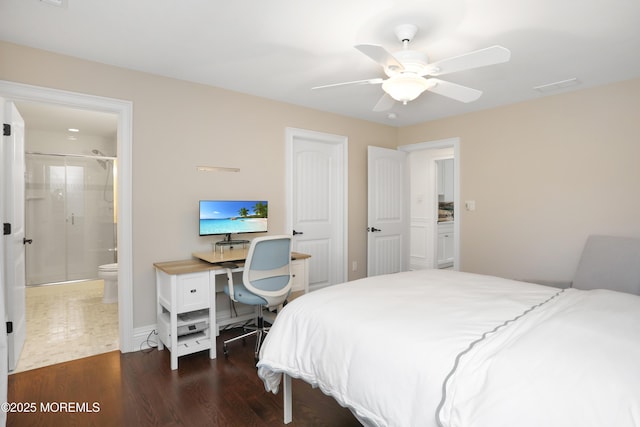 63 Bingham Ave, Rumson, NJ 07760 - bedroom featuring wood finished floors, connected bathroom, an office area, and a ceiling fan