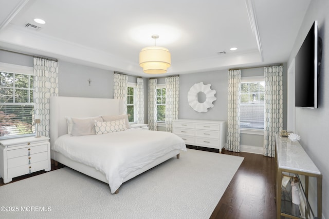 63 Bingham Ave, Rumson, NJ 07760 - bedroom featuring a tray ceiling, dark wood-style flooring, and recessed lighting