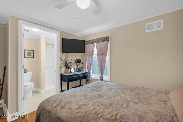 102 W Colony Rd, Lavallette, NJ 08735 - bedroom featuring crown molding, ensuite bathroom, and ceiling fan