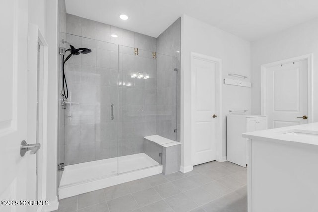 25 Signal Ave, Oceanport, NJ 07757 - bathroom with a stall shower, tile patterned floors, vanity, and recessed lighting