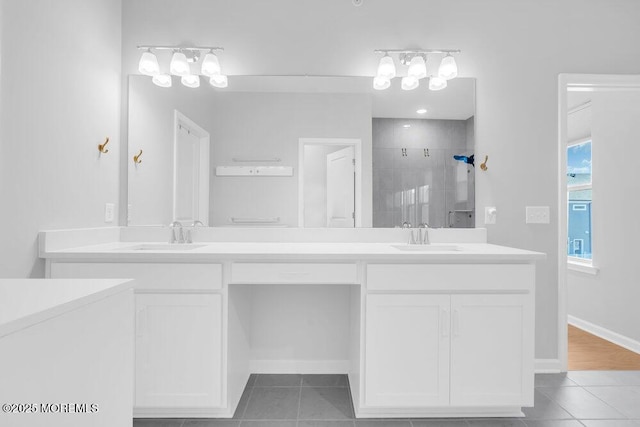 25 Signal Ave, Oceanport, NJ 07757 - bathroom featuring tile patterned floors, double vanity, and a tile shower