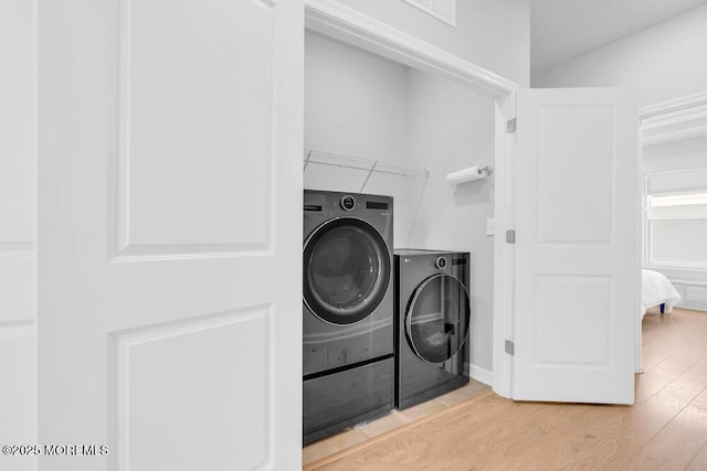 25 Signal Ave, Oceanport, NJ 07757 - laundry area featuring washing machine and clothes dryer and light wood finished floors