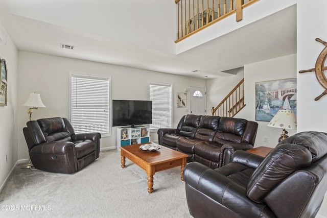21 Seabreeze Rd, Toms River, NJ 08753 - living room featuring carpet flooring, stairs, and healthy amount of natural light