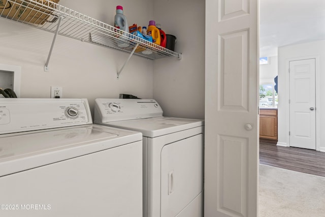 21 Seabreeze Rd, Toms River, NJ 08753 - washroom with washer and dryer, carpet floors, and wood finished floors