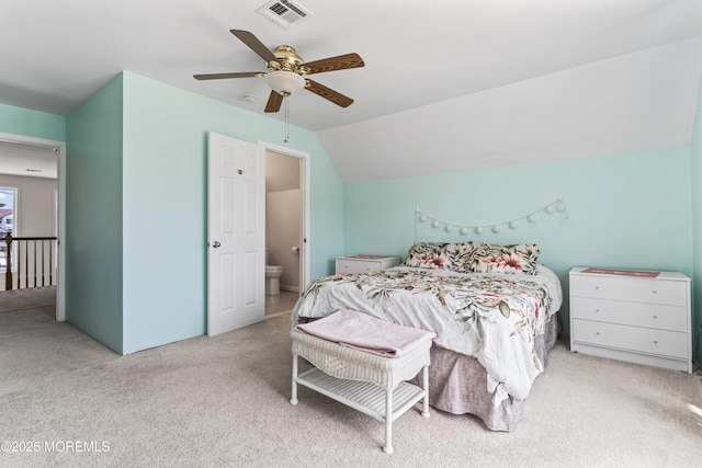 21 Seabreeze Rd, Toms River, NJ 08753 - carpeted bedroom featuring lofted ceiling, a ceiling fan, and connected bathroom