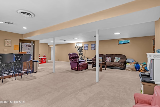 384 Gerry Rd, North Brunswick, NJ 08902 - recreation room featuring carpet floors, a dry bar, and recessed lighting