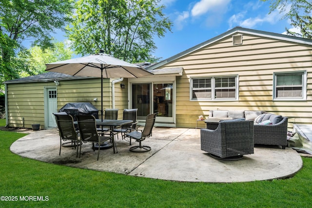 384 Gerry Rd, North Brunswick, NJ 08902 - back of property featuring an outdoor living space, a patio, and a lawn