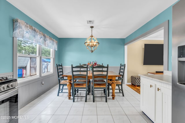 1425 Birmingham Ave, Toms River, NJ 08757 - dining area featuring a chandelier, wainscoting, and light tile patterned floors
