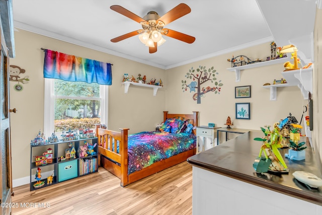 1425 Birmingham Ave, Toms River, NJ 08757 - bedroom featuring ornamental molding, light wood-style flooring, and a ceiling fan