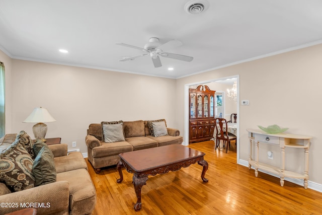 106 Northumberland Dr, Toms River, NJ 08757 - living area with ceiling fan, light wood-style floors, ornamental molding, and recessed lighting