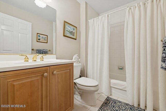 9 Wide Horizons Dr, Colts Neck, NJ 07722 - bathroom with tile patterned floors, vanity, and shower / bath combination with curtain