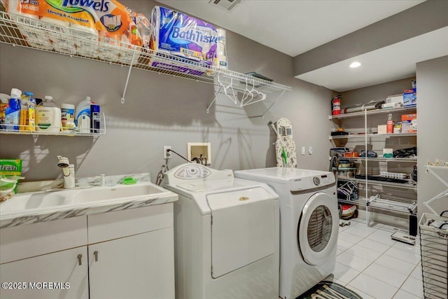 7 Rancho Polo, Colts Neck, NJ 07722 - washroom featuring washer and clothes dryer, light tile patterned floors, and recessed lighting