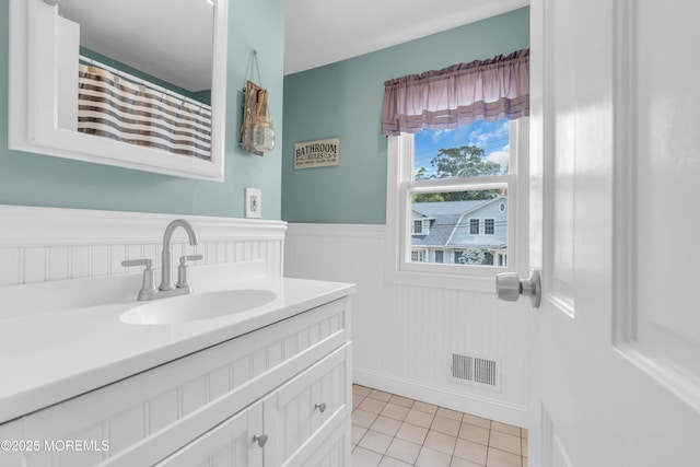 502 Corlies Ave, West Allenhurst, NJ 07711 - bathroom with vanity, a wainscoted wall, and tile patterned floors