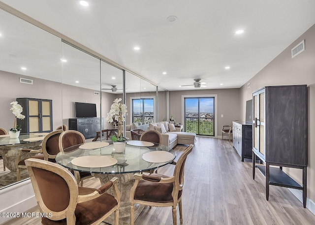 51 Hiering Ave Unit D4, Seaside Heights, NJ 08751 - dining room with a ceiling fan, light wood-style flooring, and recessed lighting