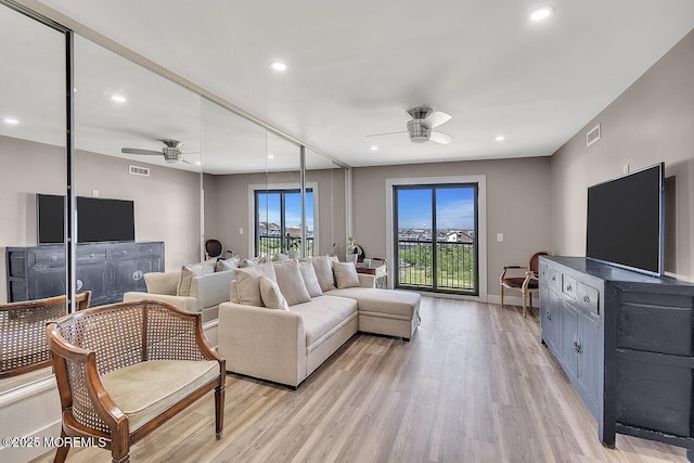 51 Hiering Ave Unit D4, Seaside Heights, NJ 08751 - living area featuring a ceiling fan, light wood finished floors, and recessed lighting