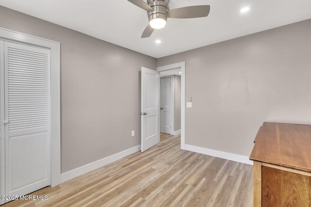 51 Hiering Ave Unit D4, Seaside Heights, NJ 08751 - unfurnished bedroom with light wood finished floors, recessed lighting, ceiling fan, and a closet